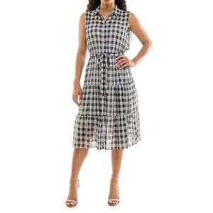 Nanette Lenore Gingham Black White Tiered Dress with Tie Sz 4 NWOT Elastic Waist